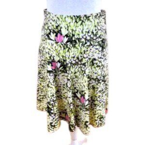 Anthropologie Skirt Floral Cotton Green Pink Bernardo (2P)